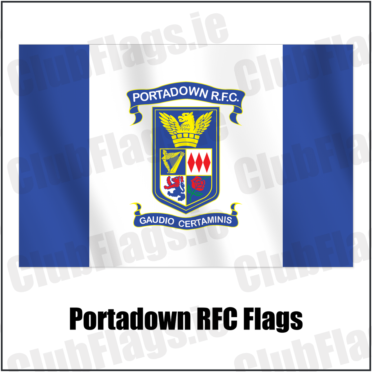 Portadown RFC Flags with the club crest and colours, Armagh Rugby - ClubFlags.ie