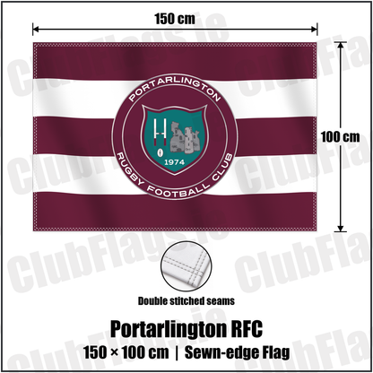 Portarlington RFC 100cm x 150cm Flag (sewn on the edges) with the club crest and colours, Laois Rugby - ClubFlags.ie