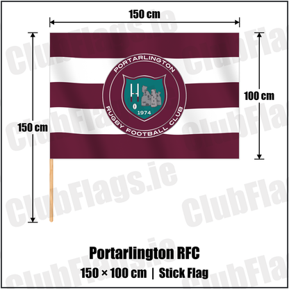 Portarlington RFC 100cm x 150cm Stick Flag with the club crest and colours, Laois Rugby - ClubFlags.ie