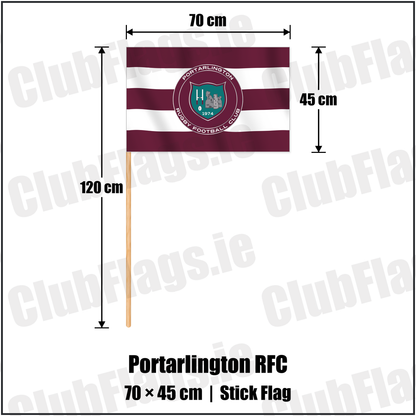 Portarlington RFC 45cm x 70cm Stick Flag with the club crest and colours, Laois Rugby - ClubFlags.ie