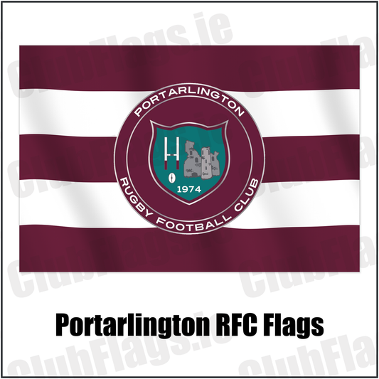 Portarlington RFC Flags with the club crest and colours, Laois Rugby - ClubFlags.ie