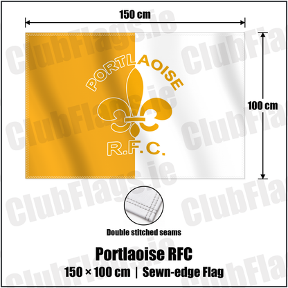 Portlaoise RFC 100cm x 150cm Flag (sewn on the edges) with the verified club crest and colours, Laois Rugby - ClubFlags.ie