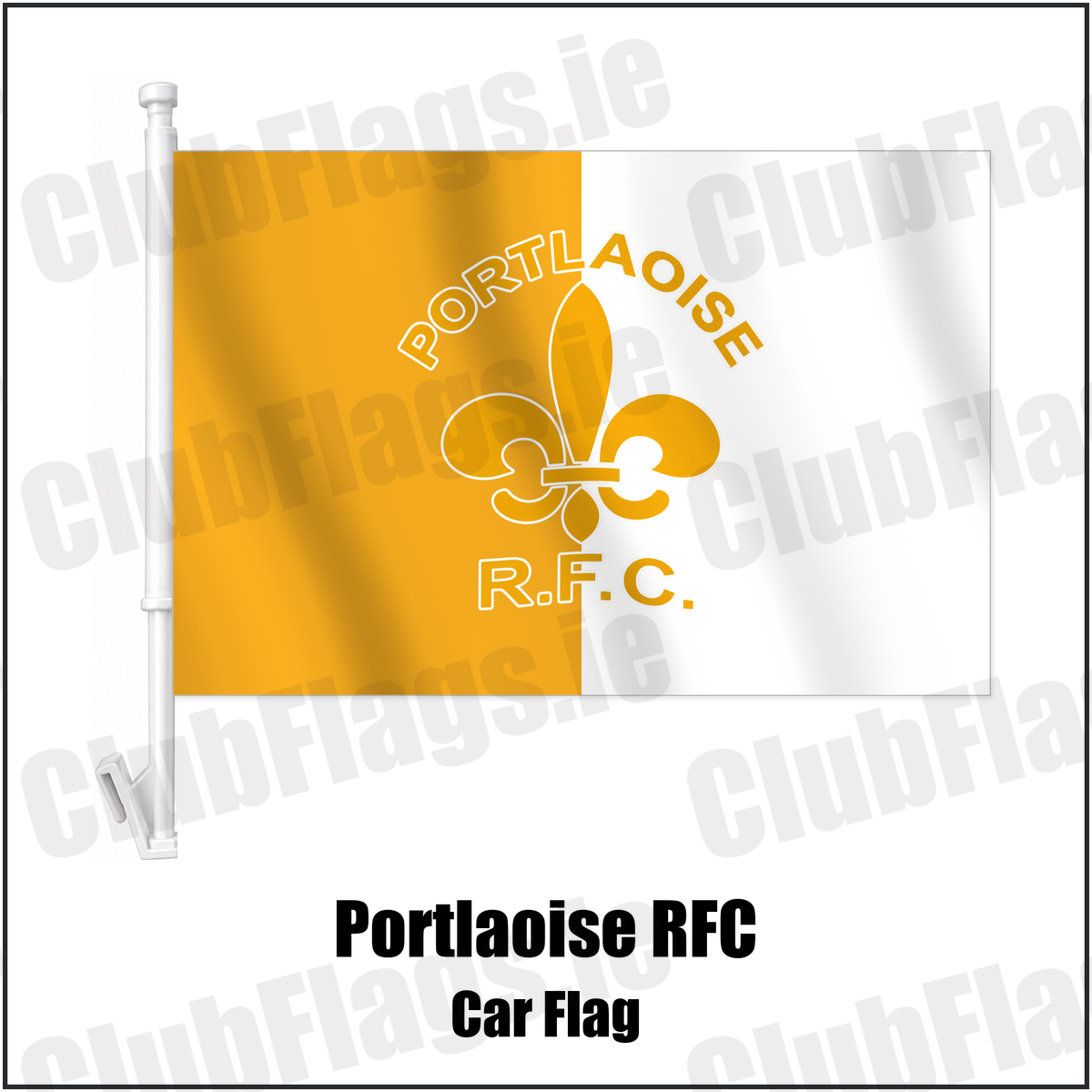 Portlaoise RFC Car Flag with the verified club crest and colours, Laois Rugby - ClubFlags.ie