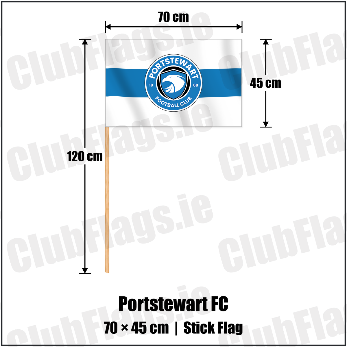 Portstewart FC 45cm x 70cm Stick Flag with the club crest and colours, Derry Football - ClubFlags.ie