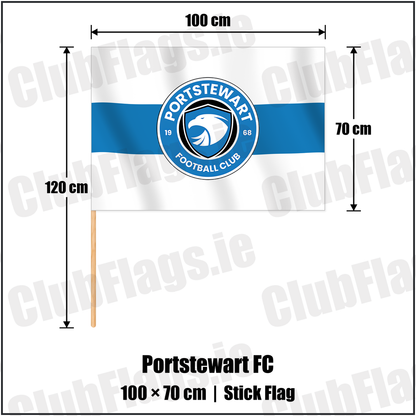 Portstewart FC 70cm x 100cm Stick Flag with the club crest and colours, Derry Football - ClubFlags.ie