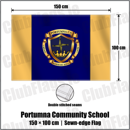 Portumna Community School 100cm x 150cm Flag (sewn on the edges) with the club crest and colours, Galway GAA - ClubFlags.ie
