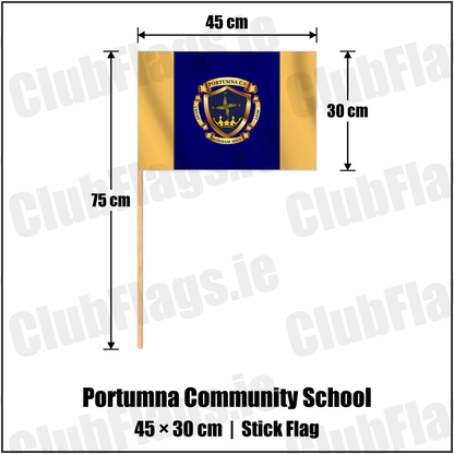 Portumna Community School 30cm x 45cm Stick Flag with the club crest and colours, Galway GAA - ClubFlags.ie