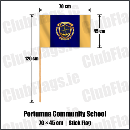 Portumna Community School 45cm x 70cm Stick Flag with the club crest and colours, Galway GAA - ClubFlags.ie