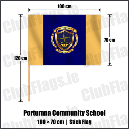 Portumna Community School 70cm x 100cm Stick Flag with the club crest and colours, Galway GAA - ClubFlags.ie