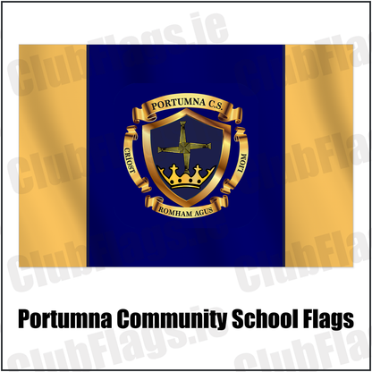 Portumna Community School Flags with the club crest and colours, Galway GAA - ClubFlags.ie