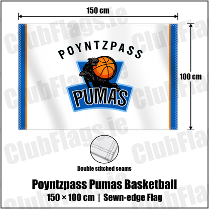 Poyntzpass Pumas Basketball 100cm x 150cm Flag (sewn on the edges) with the verified club crest and colours, Armagh Basketball - ClubFlags.ie