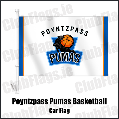 Poyntzpass Pumas Basketball Car Flag with the verified club crest and colours, Armagh Basketball - ClubFlags.ie