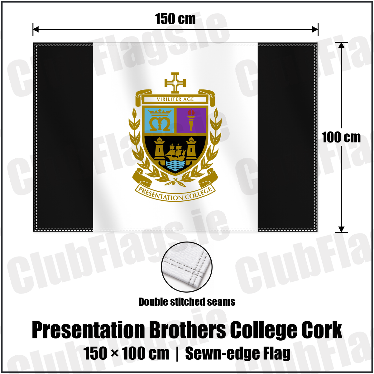 Presentation Brothers College Cork 100cm x 150cm Flag (sewn on the edges) with the club crest and colours, Cork Rugby - ClubFlags.ie