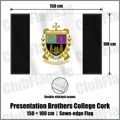Presentation Brothers College Cork 100cm x 150cm Flag (sewn on the edges) with the club crest and colours, Cork Rugby - ClubFlags.ie