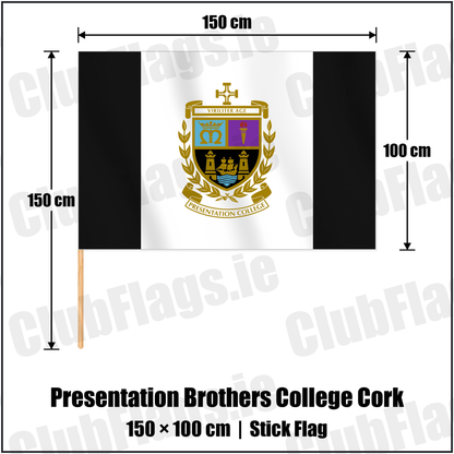 Presentation Brothers College Cork 100cm x 150cm Stick Flag with the club crest and colours, Cork Rugby - ClubFlags.ie