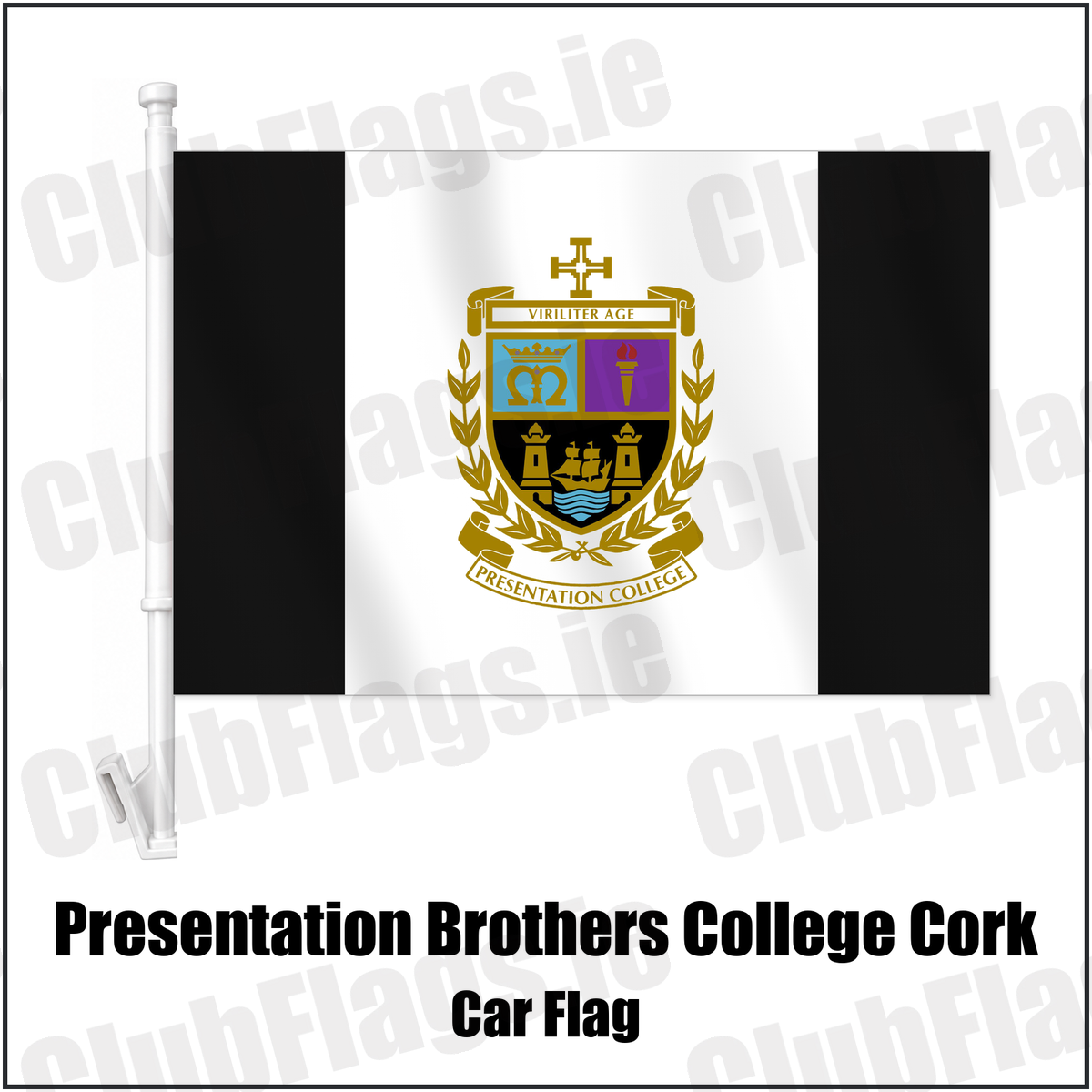 Presentation Brothers College Cork Car Flag with the club crest and colours, Cork Rugby - ClubFlags.ie