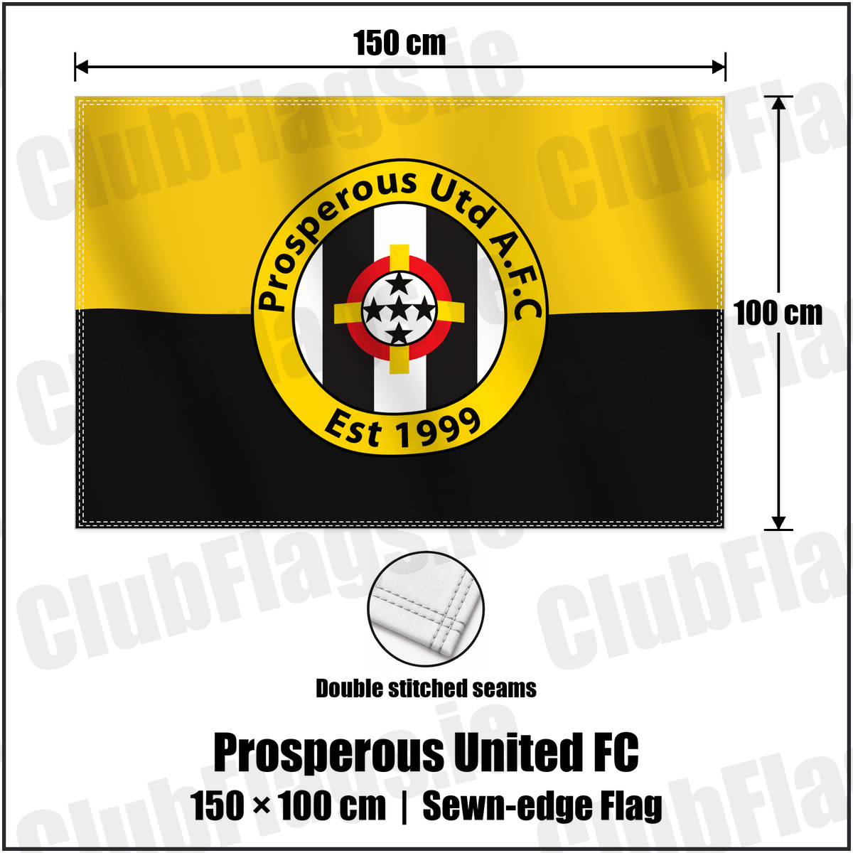 Prosperous United FC 100cm x 150cm Flag (sewn on the edges) with the verified club crest and colours, Kildare Football - ClubFlags.ie
