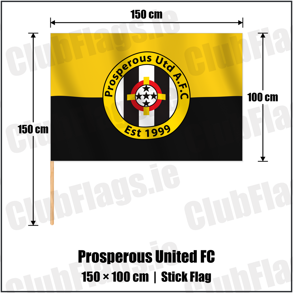 Prosperous United FC 100cm x 150cm Stick Flag with the verified club crest and colours, Kildare Football - ClubFlags.ie