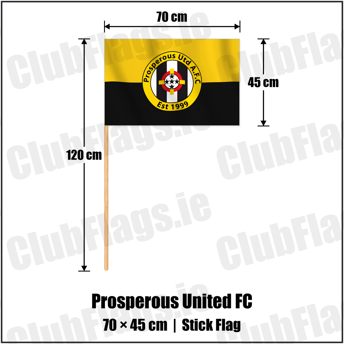 Prosperous United FC 45cm x 70cm Stick Flag with the verified club crest and colours, Kildare Football - ClubFlags.ie