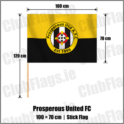 Prosperous United FC 70cm x 100cm Stick Flag with the verified club crest and colours, Kildare Football - ClubFlags.ie