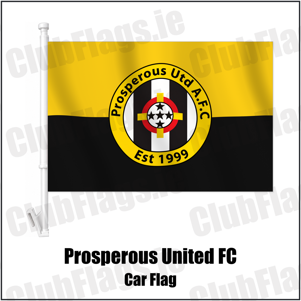 Prosperous United FC Car Flag with the verified club crest and colours, Kildare Football - ClubFlags.ie