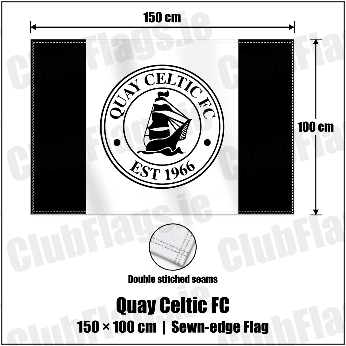 Quay Celtic FC 100cm x 150cm Flag (sewn on the edges) with the club crest and colours, Louth Football - ClubFlags.ie