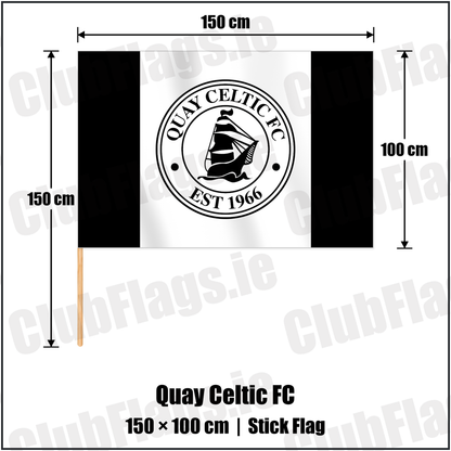 Quay Celtic FC 100cm x 150cm Stick Flag with the club crest and colours, Louth Football - ClubFlags.ie