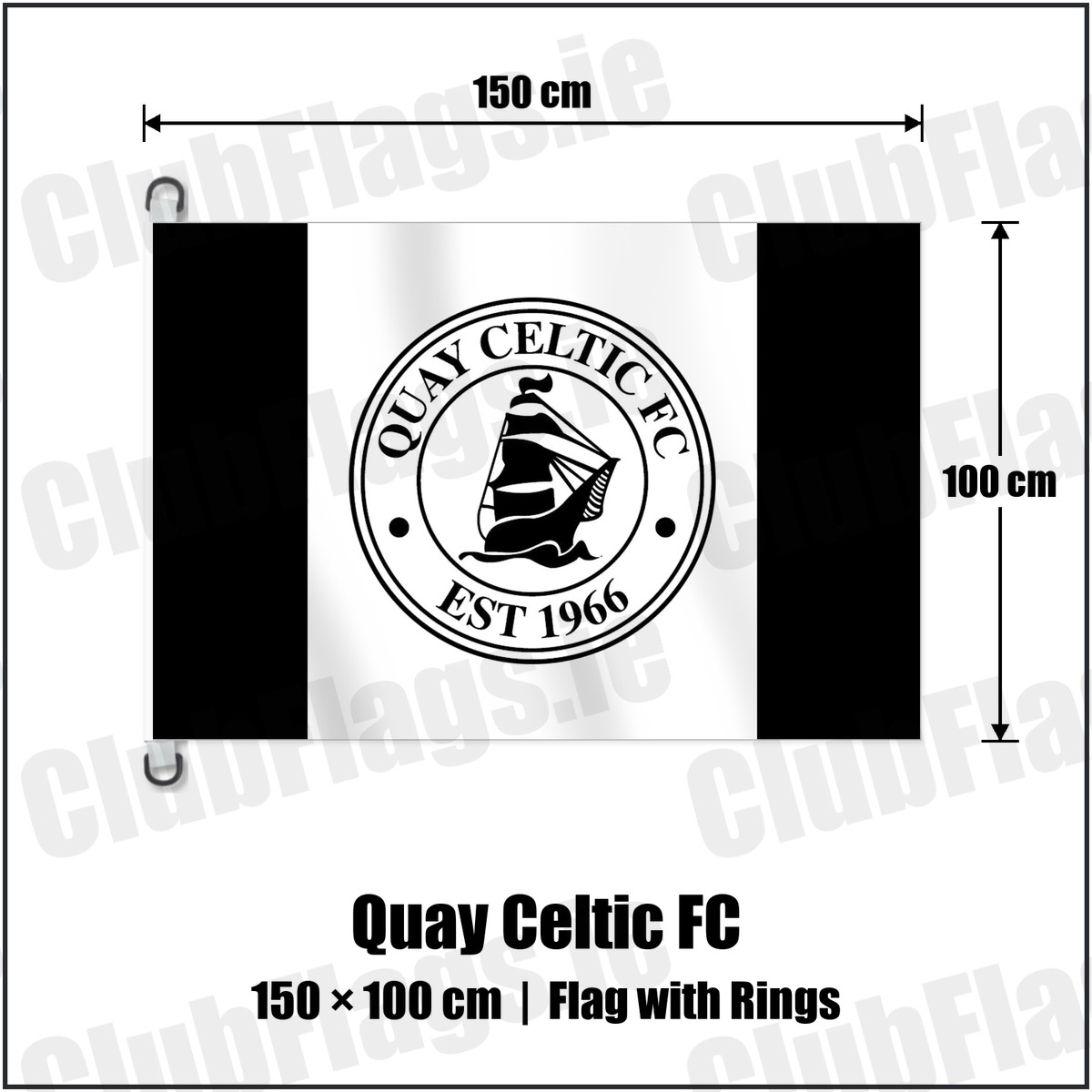 Quay Celtic FC 150cm x 100cm Flag Pole Flag with Rings with the club crest and colours, Louth Football - ClubFlags.ie