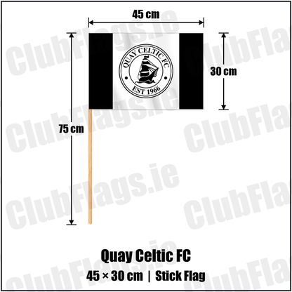 Quay Celtic FC 30cm x 45cm Stick Flag with the club crest and colours, Louth Football - ClubFlags.ie