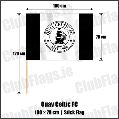 Quay Celtic FC 70cm x 100cm Stick Flag with the club crest and colours, Louth Football - ClubFlags.ie