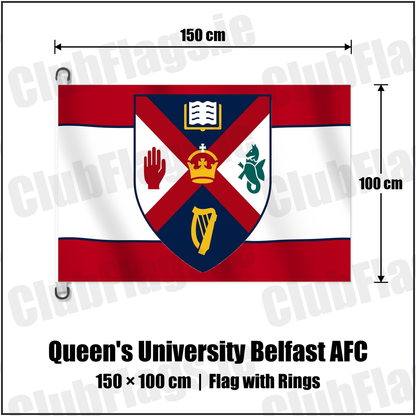 Queen's University Belfast AFC 150cm x 100cm Flag Pole Flag with Rings with the club crest and colours, Antrim Football - ClubFlags.ie