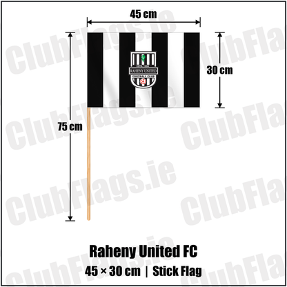 Raheny United FC 30cm x 45cm Stick Flag with the club crest and colours, Dublin Football - ClubFlags.ie