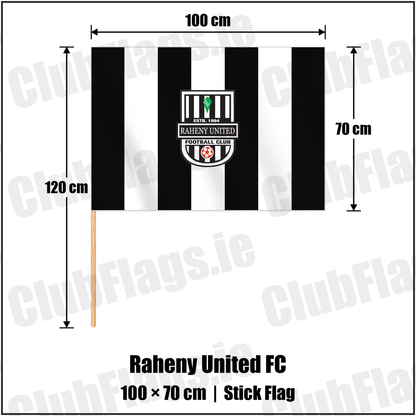 Raheny United FC 70cm x 100cm Stick Flag with the club crest and colours, Dublin Football - ClubFlags.ie