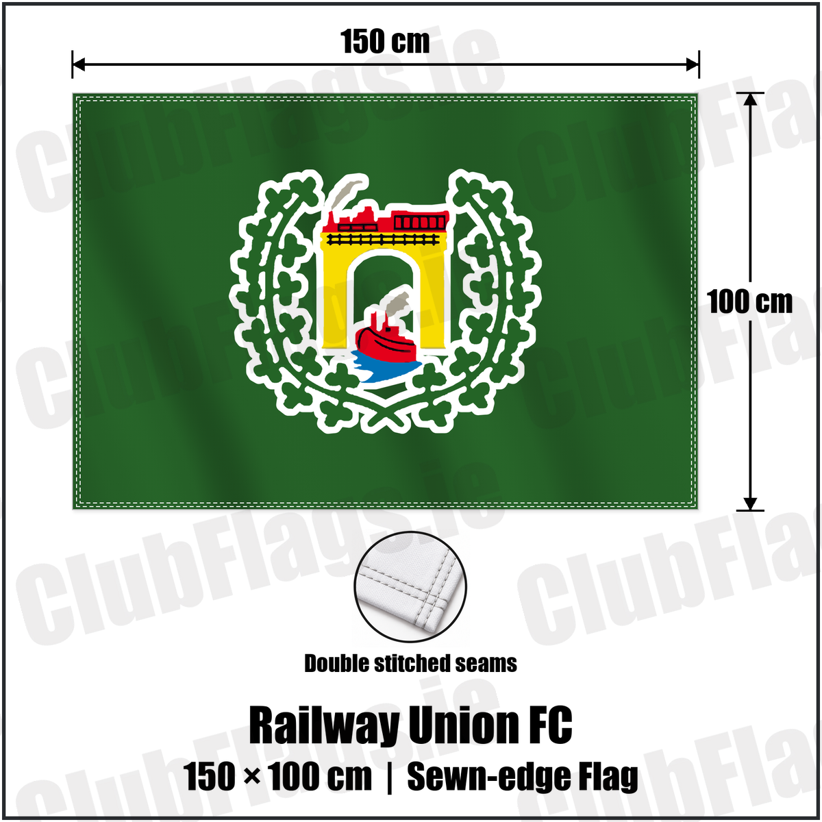 Railway Union FC 100cm x 150cm Flag (sewn on the edges) with the club crest and colours, Dublin Football - ClubFlags.ie