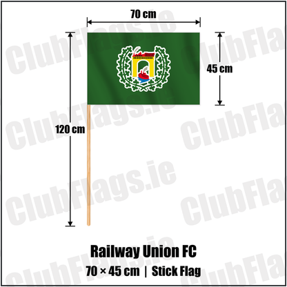 Railway Union FC 45cm x 70cm Stick Flag with the club crest and colours, Dublin Football - ClubFlags.ie