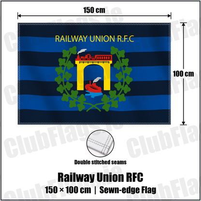Railway Union RFC 100cm x 150cm Flag (sewn on the edges) with the club crest and colours, Dublin Rugby - ClubFlags.ie