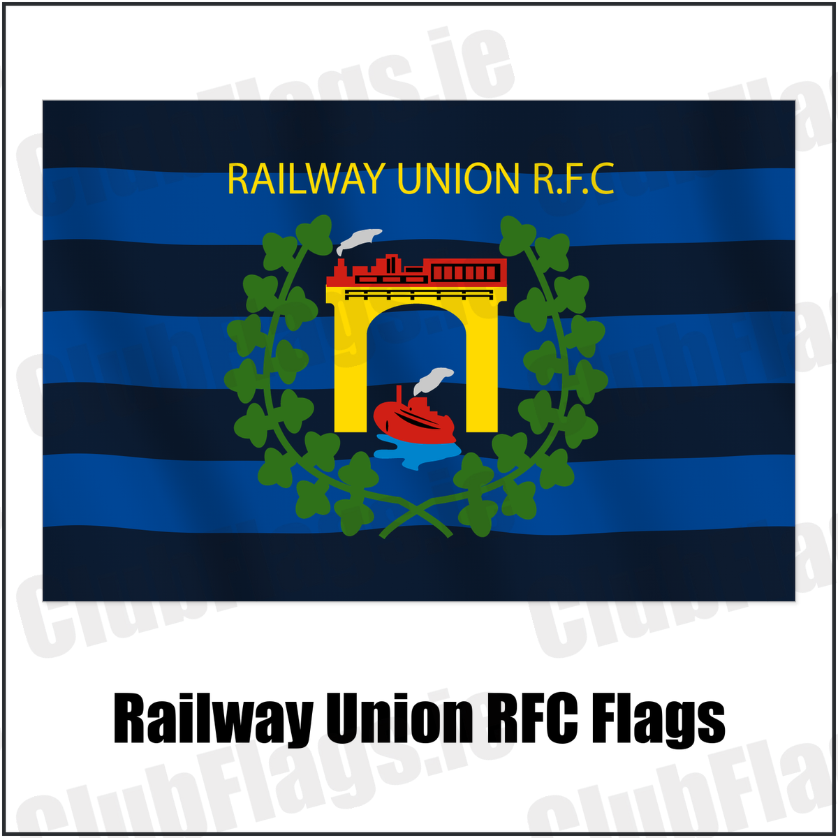 Railway Union RFC Flags with the club crest and colours, Dublin Rugby - ClubFlags.ie