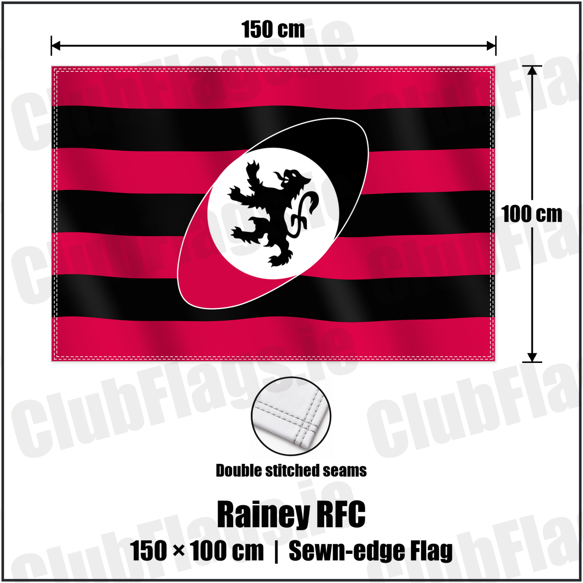 Rainey RFC 100cm x 150cm Flag (sewn on the edges) with the club crest and colours, Derry Rugby - ClubFlags.ie