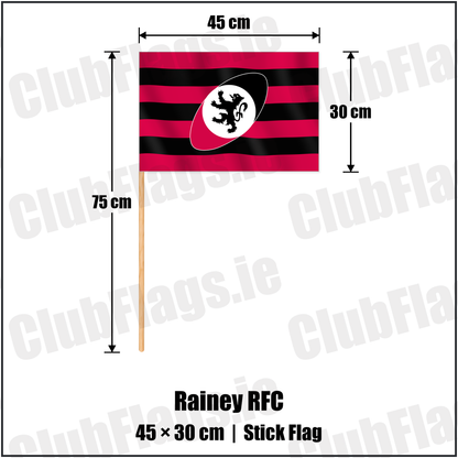 Rainey RFC 30cm x 45cm Stick Flag with the club crest and colours, Derry Rugby - ClubFlags.ie