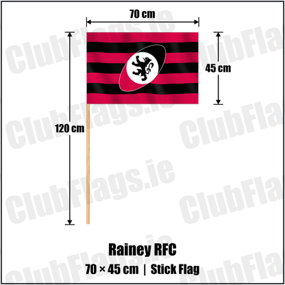 Rainey RFC 45cm x 70cm Stick Flag with the club crest and colours, Derry Rugby - ClubFlags.ie