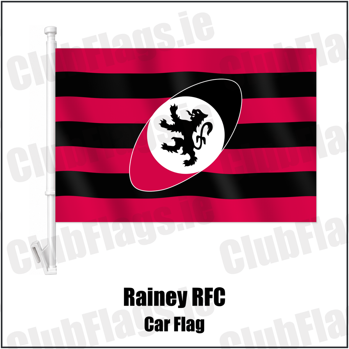 Rainey RFC Car Flag with the club crest and colours, Derry Rugby - ClubFlags.ie