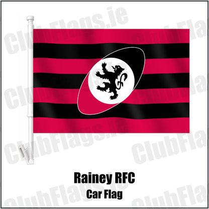 Rainey RFC Car Flag with the club crest and colours, Derry Rugby - ClubFlags.ie