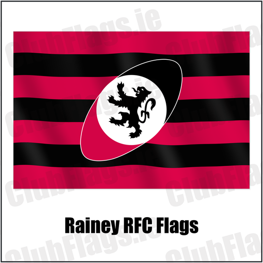 Rainey RFC Flags with the club crest and colours, Derry Rugby - ClubFlags.ie