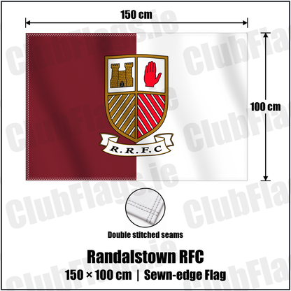 Randalstown RFC 100cm x 150cm Flag (sewn on the edges) with the verified club crest and colours, Antrim Rugby - ClubFlags.ie