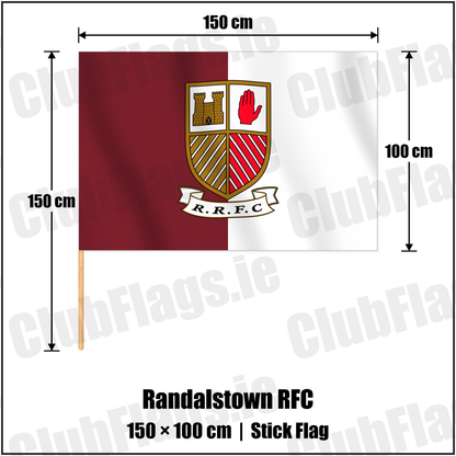Randalstown RFC 100cm x 150cm Stick Flag with the verified club crest and colours, Antrim Rugby - ClubFlags.ie