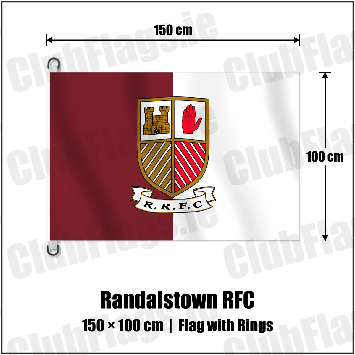 Randalstown RFC 150cm x 100cm Flag Pole Flag with Rings with the verified club crest and colours, Antrim Rugby - ClubFlags.ie