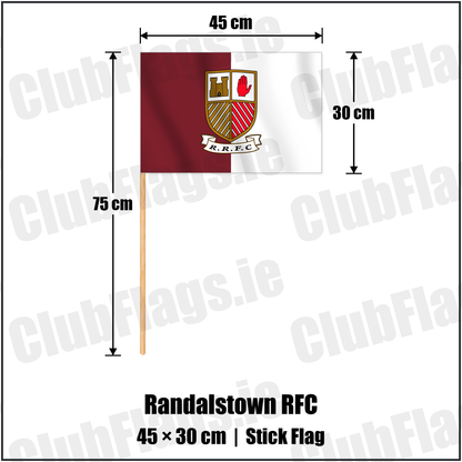 Randalstown RFC 30cm x 45cm Stick Flag with the verified club crest and colours, Antrim Rugby - ClubFlags.ie