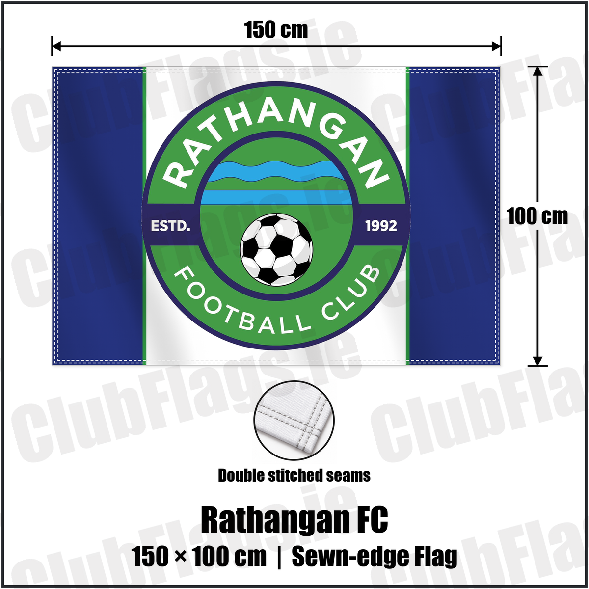 Rathangan FC 100cm x 150cm Flag (sewn on the edges) with the club crest and colours, Kildare Football - ClubFlags.ie