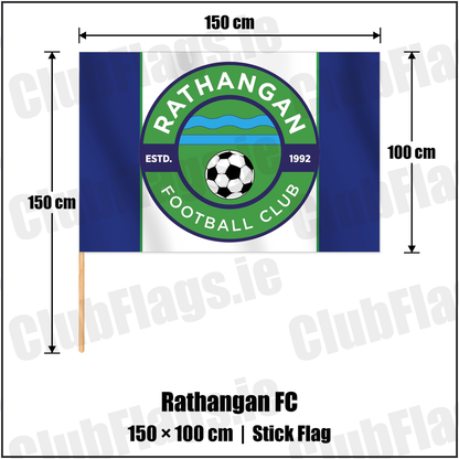 Rathangan FC 100cm x 150cm Stick Flag with the club crest and colours, Kildare Football - ClubFlags.ie
