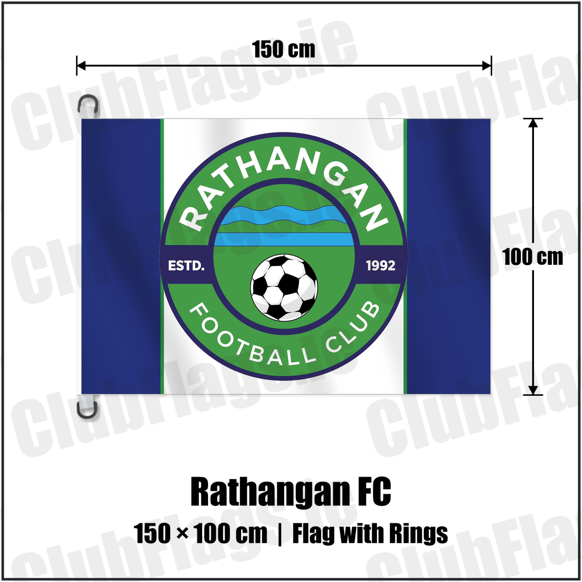 Rathangan FC 150cm x 100cm Flag Pole Flag with Rings with the club crest and colours, Kildare Football - ClubFlags.ie